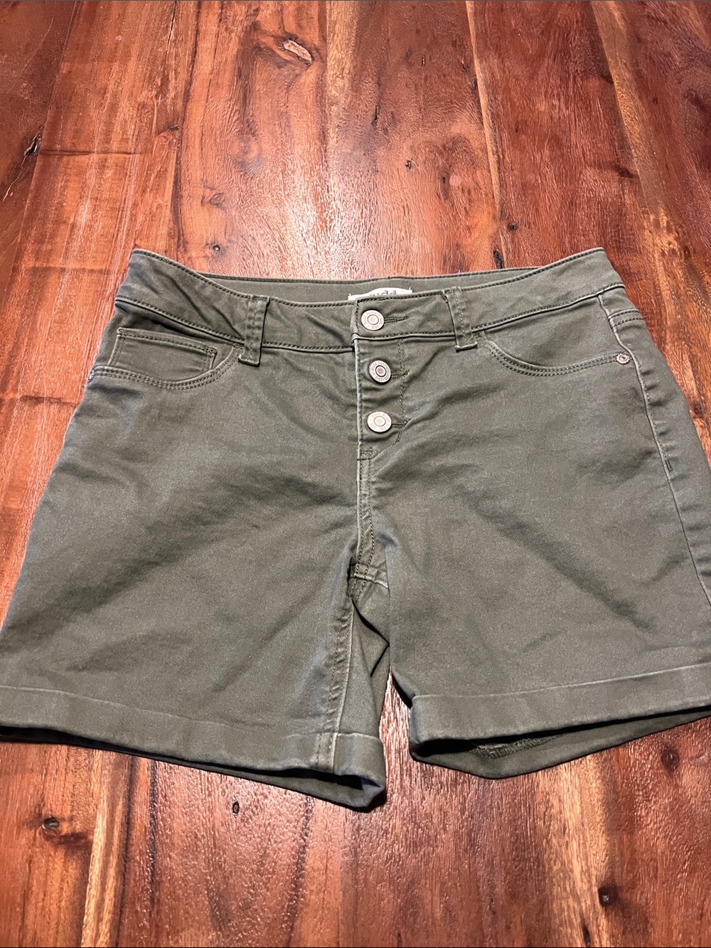 Mudd Olive Green Button-Front High Waist Shorts
